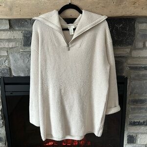 long sweater quarter zip. Mild pilling. Cream color.
